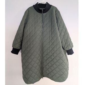 Denim & Co. Quilted Long Coat with Rib Trim - Olive Green - 4XL